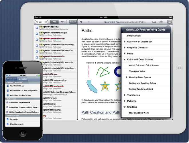 Screenshots of DocSets on iPhone and iPad