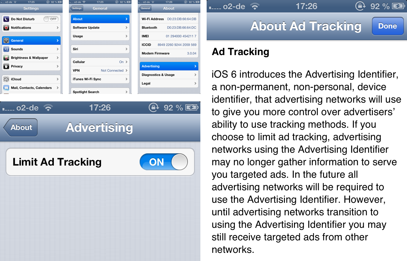 The Limit Ad Tracking option in iOS 6 Settings
