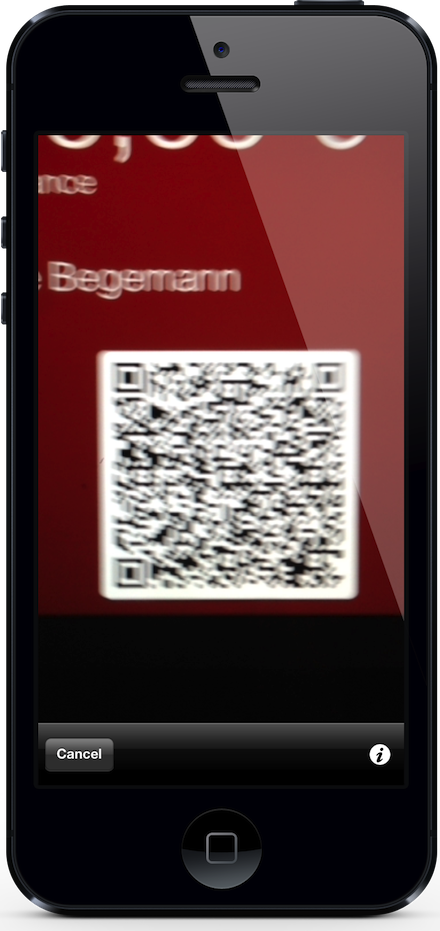 The Kaffeekasse app scanning a QR code from Passbook