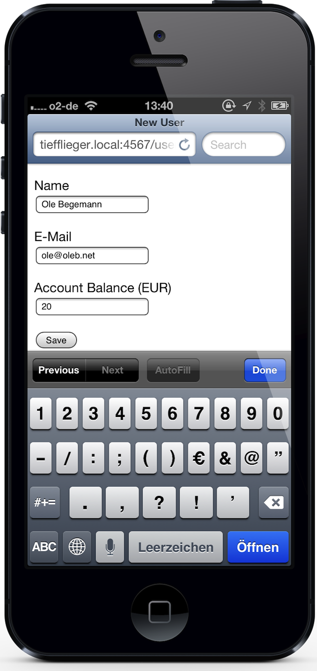 Creating a user on the server