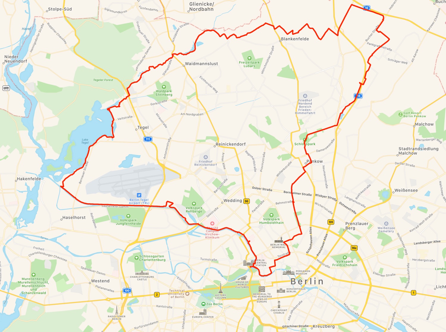 Map of cycle route through the north of Berlin