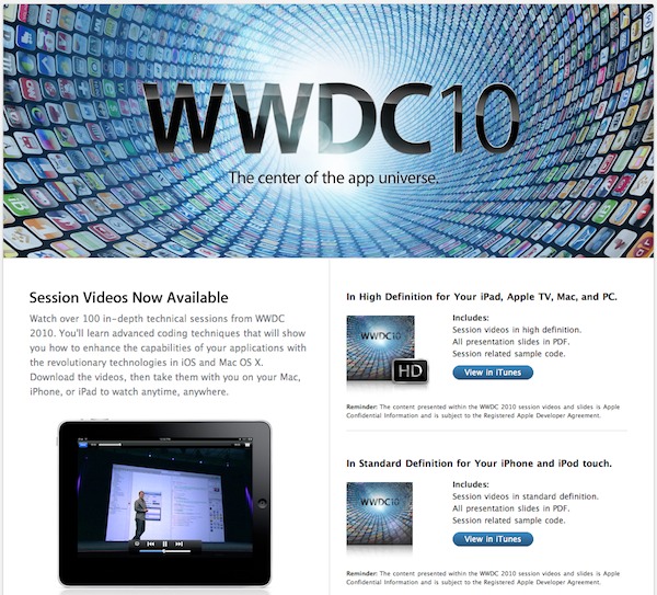 WWDC 2010 Videos available screenshot