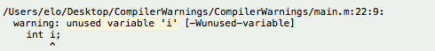 Xcode build log showing a compiler warning