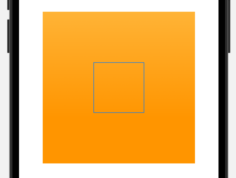 Xcode preview displaying an orange square. A smaller square blue outline is centered in the orange square.