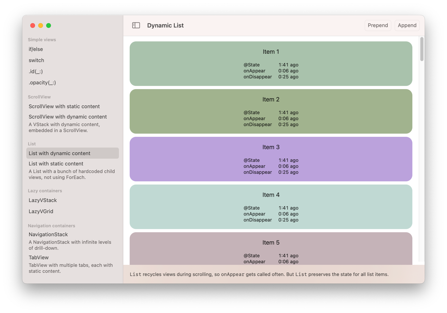 Mac screenshot of the SwiftUI View Lifecycle app