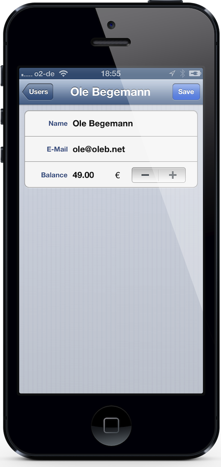 The Kaffeekasse app displaying a user's details