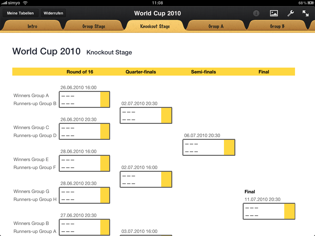 World Cup 2010 Spreadsheet Screenshot 2